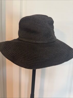Time and Tru Black Packable Wide-Brim Straw Hat
